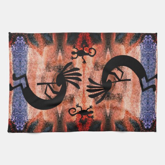 Kokopelli zuidwestelijke woestijn zonsondergang 2  theedoek (Horizontaal)