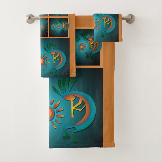 Kokopellii met Sun Blauwgroen design Bad Handdoek (Insitu)
