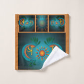 Kokopellii met Sun Blauwgroen design Bad Handdoek (Wasdoekje)