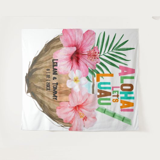 Kokoscocktail | Aloha Luau Tropisch Hawaïaans Wandkleed (Voorkant (horizontaal))