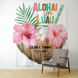 Kokoscocktail   Aloha Luau Tropisch Hawaiaans Wandkleed
