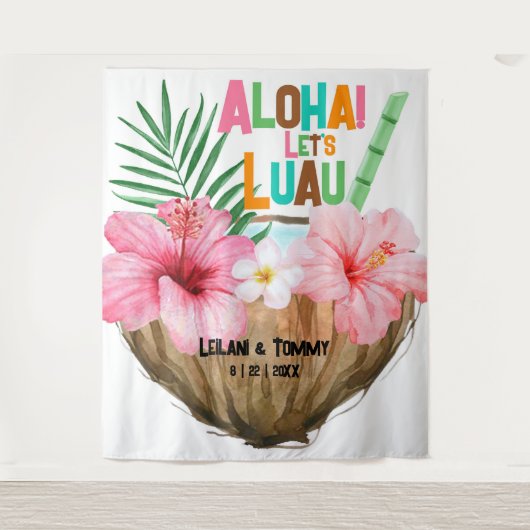 Kokoscocktail | Aloha Luau Tropisch Hawaïaans Wandkleed (Voorkant)