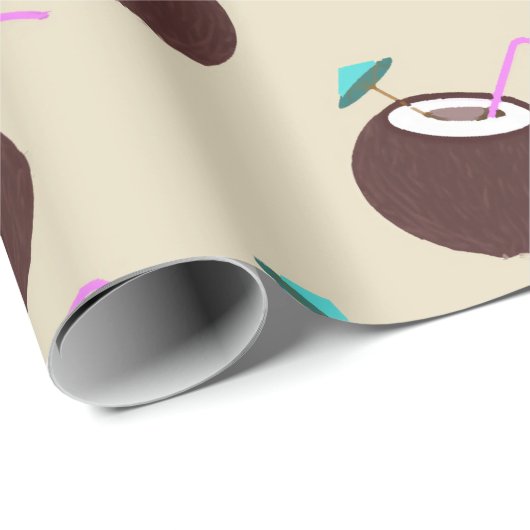 Kokoscocktail met stroperpatroon - zomerstrand cadeaupapier (Rol Hoek)