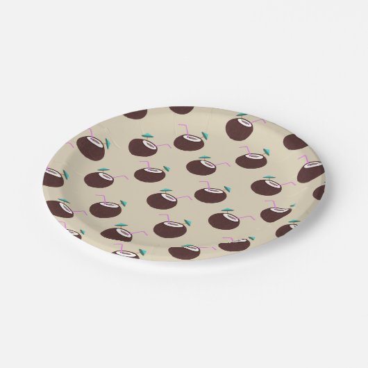 Kokoscocktail met stroperpatroon - zomerstrand papieren bordje (Gekanteld)