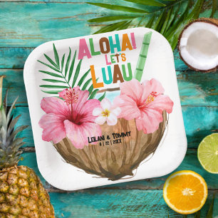 Kokoscocktail Tropisch Luau Koppel Bruiloft Papieren Bordje