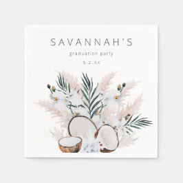 Kokoskoraal en witte Floral Naam of Monogram Servet