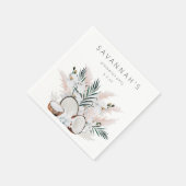 Kokoskoraal en witte Floral Naam of Monogram Servet (Hoek)