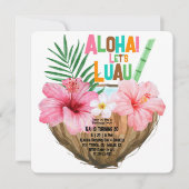 Kokosnoot Cocktail Luau Verjaardag Tropisch Hawaïa Kaart (Voorkant)