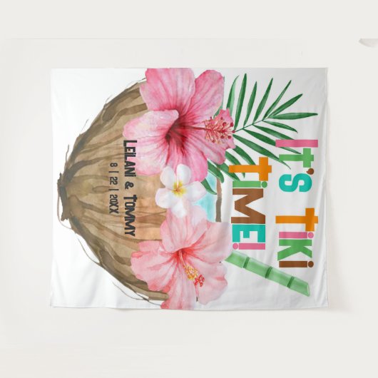 Kokosnoot Cocktail Tropische Tiki Koppel Bruisfees Wandkleed (Voorkant (horizontaal))