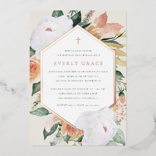 Kokosnoot | Desert Floral Baptisme Folie Uitnodiging (Voorkant)