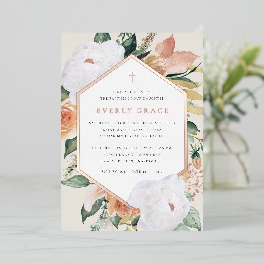 Kokosnoot | Desert Floral Baptisme Folie Uitnodiging (Staand Voorkant)