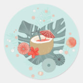 Kokosnoot Drink en strand groen Ronde Sticker (Voorkant)