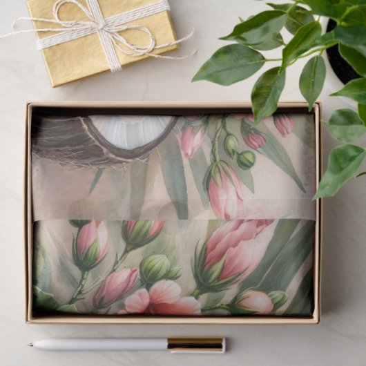 kokosnoot hibiscus bloem decoupage tissuepapier (Geschenk)