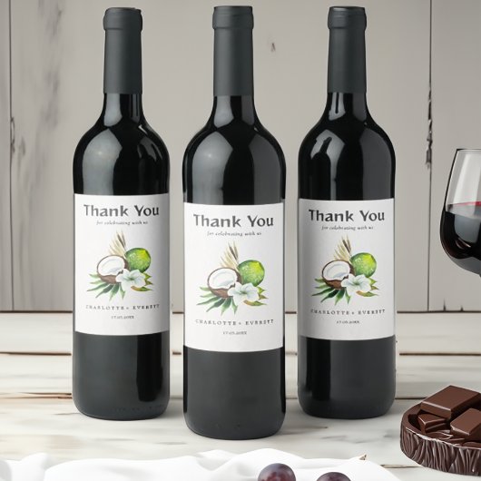 Kokosnoot limoen Dank u bruiloft gunst tas Wijn Etiket