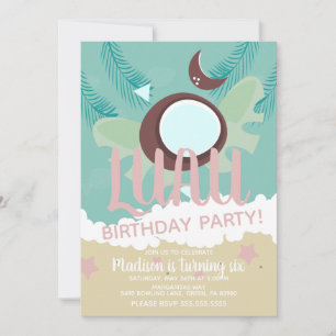 Kokosnoot Luau Tropisch Verjaardagsfeest Kaart