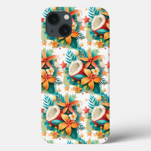 Kokosnoot met bloemen en schelpen Case-Mate iPhone case