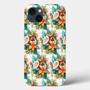 Kokosnoot met Bloemen en Schelpen iPhone 13 Hoesje