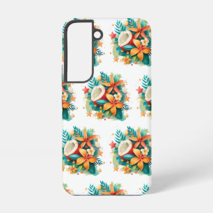 Kokosnoot met bloemen en schelpen samsung galaxy hoesje