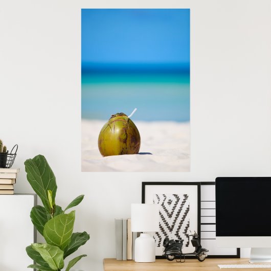 Kokosnoot op het strand poster (Thuiskantoor)