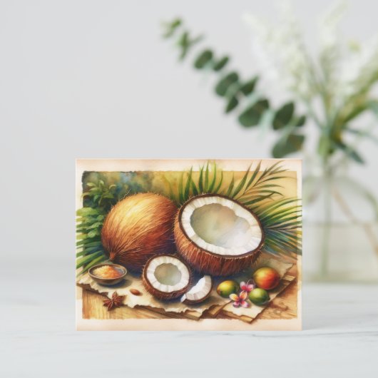  kokosnoot tropisch briefkaart (Staand voorkant)