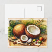  kokosnoot tropisch briefkaart (Voorkant / Achterkant)