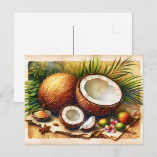  kokosnoot tropisch briefkaart (Voorkant / Achterkant)
