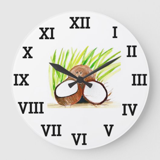 Kokosnoot Tropisch Fruit Zomer Waterverf Eten Grote Klok (Voorkant)