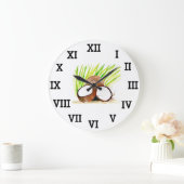 Kokosnoot Tropisch Fruit Zomer Waterverf Eten Grote Klok (Huis)