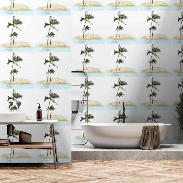Kokosnootboom op het strand behang (Badkamer)