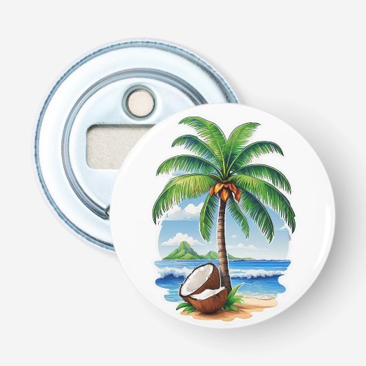 Kokosnootboom Tropisch Eiland Button Flesopener (Voorkant)
