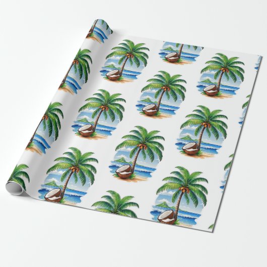 Kokosnootboom Tropisch Eiland Cadeaupapier (Uitgerold)