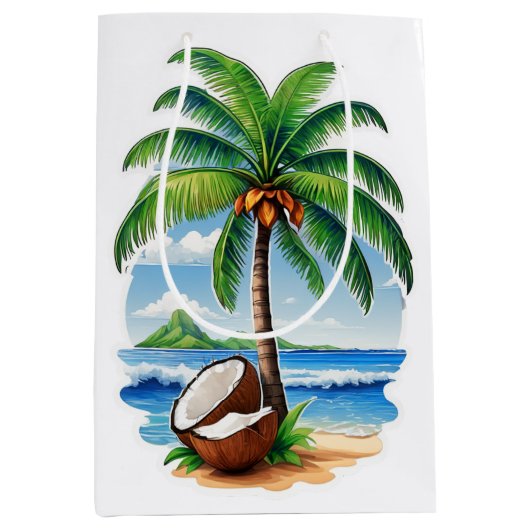 Kokosnootboom Tropisch Eiland Medium Cadeauzakje (Voorkant)