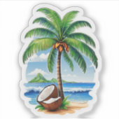 Kokosnootboom Tropisch Eiland Sticker (Voorkant)