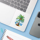 Kokosnootboom Tropisch Eiland Sticker (Laptop met iPhone)