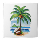 Kokosnootboom Tropisch Eiland Tegeltje (Voorkant)