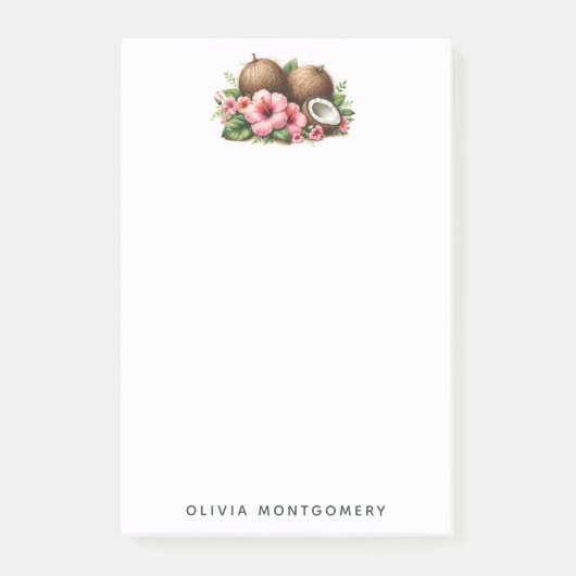 Kokosnoten en Hibiscus Bloemen Aangepaste naam Post-it® Notes (Voorkant)