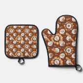 Kokosnoten en specerijen bruin ovenwant & pannenlap set (Voorkant)