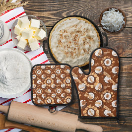 Kokosnoten en specerijen bruin ovenwant & pannenlap set