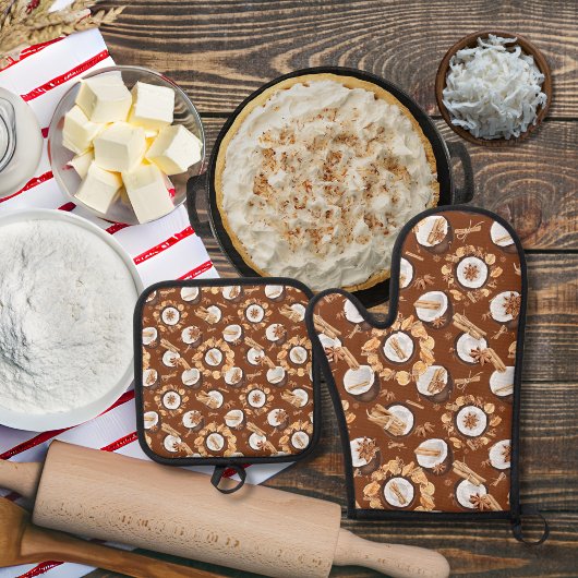 Kokosnoten en specerijen bruin ovenwant & pannenlap set