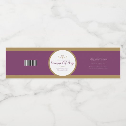Kokosolie zeep paarse gouden productetiket waterfles etiket (Enkel label)