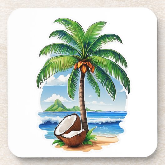 Kokospalm Tropisch Eiland Bier Onderzetter (Voorkant)