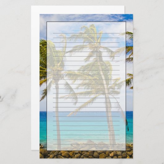 Kokospalmbomen (Cocos nucifera) die in Briefpapier (Voorkant / Achterkant)