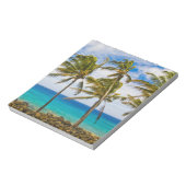 Kokospalmbomen (Cocos nucifera) die in Notitieblok (Linkerzijde)