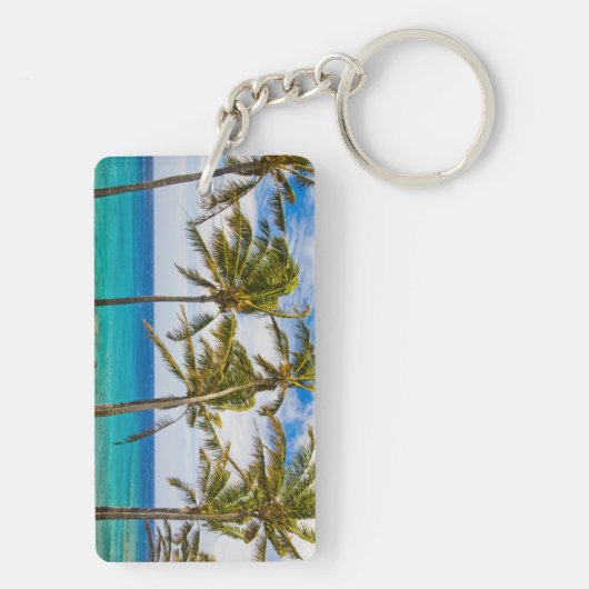 Kokospalmbomen (Cocos nucifera) die in Sleutelhanger (achterkant)