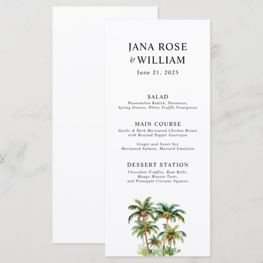 Kokospalmboom Tropische Waterverf Menu (Voorkant / Achterkant)