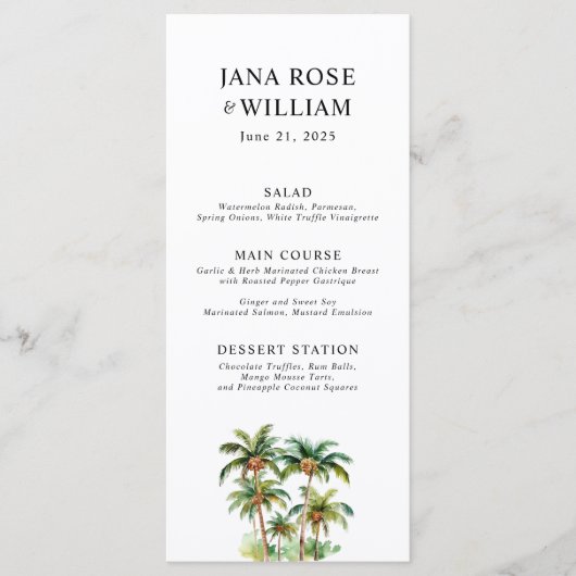 Kokospalmboom Tropische Waterverf Menu (Voorkant)