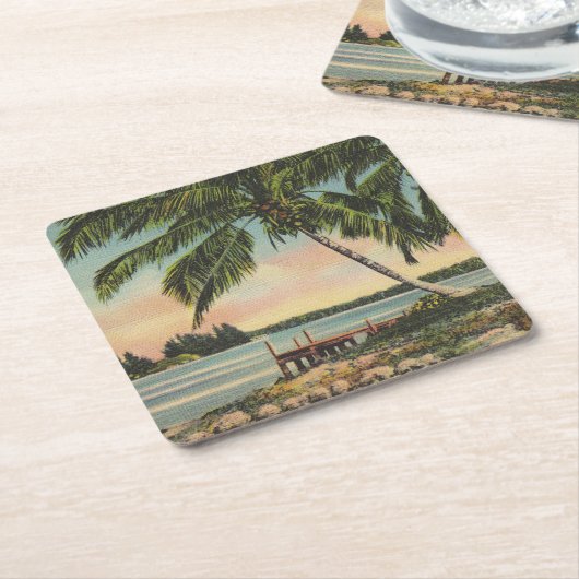 kokospalmen Tropische bries zonsondergang Kartonnen Onderzetters (Schuin)