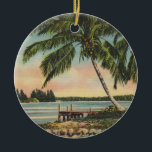 kokospalmen Tropische bries zonsondergang Keramisch Ornament<br><div class="desc">Palm Tree - Een  palmboomprint van lang geleden met een zonsondergang in de tropen. Een geweldig cadeau met een tropisch thema - kokospalmen! Oud Florida of Hawaï!</div>