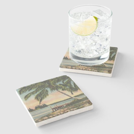  kokospalmen Tropische bries zonsondergang Stenen Onderzetter (Zijkant)