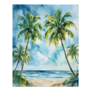 Kokospalmen waterverf behang achtergrond kunst perfect poster